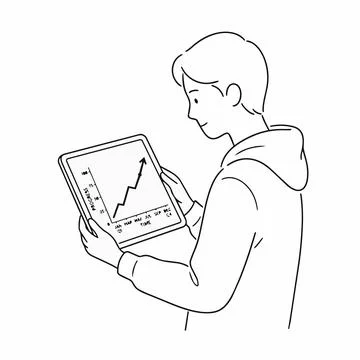 Businessman analyzing growing chart on tablet, finance growth concept, line.. 스톡 일러스트