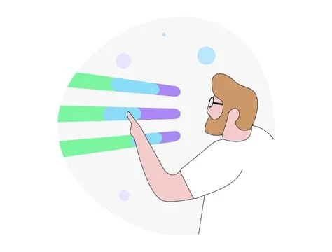 Businessman analyzing reports and changing settings on data analytics graph Stock Illustration