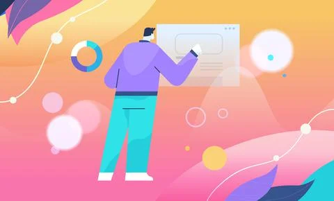 Businessman analyzing statistical information on charts and graphs data analysis Illustrazione stock
