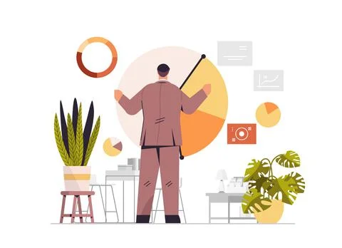 Businessman analyzing statistics data on diagram business report presentation Stock Illustration