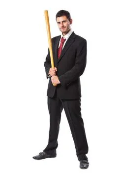 Businessman and baseball bat Stock Photos