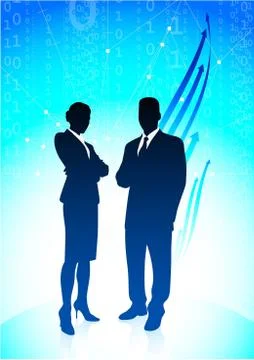 Businessman and Businesswoman with Binary Code Background Stock Illustration