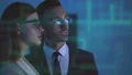 The businessman and a businesswoman discussing in the dark room 4k or 4k+ Resolution
