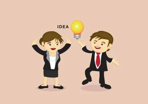 Businessman and Businesswoman with An Idea Vector Cartoon Stock Illustration