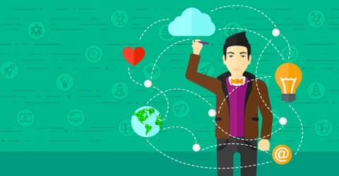 Businessman and cloud computing 스톡 일러스트