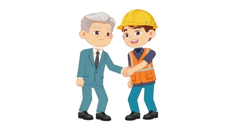 A businessman and a construction worker in a hard hat and vest shake hands Stock Footage 344024261