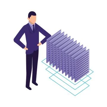 Businessman and documents file data network 스톡 일러스트