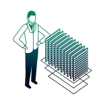 Businessman and documents file data network Illustrazione stock