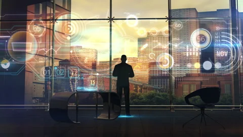 Businessman and retail data array, 3D render Stock Footage 185930197