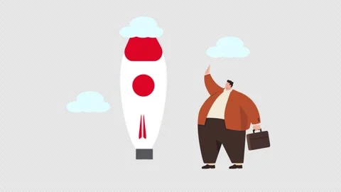 Businessman and Rocket Launch Animation for Startup Success Innovation Concept Video stock 344533349