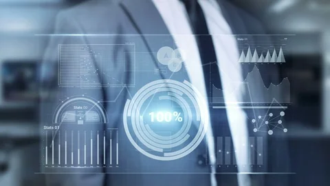 Businessman and virtual panel with data. Stock Footage 119159685