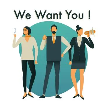 Businessman and woman are hiring new staff. We want you. Stock Illustration