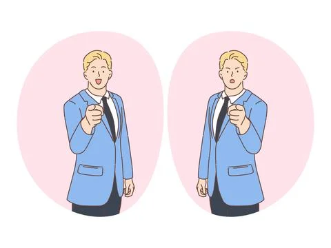 Businessman angry and smiling while pointing Stock Illustration