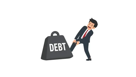 Businessman animated pulling heavy debt weight trapped in financial crisis .. Stock Footage 342539657