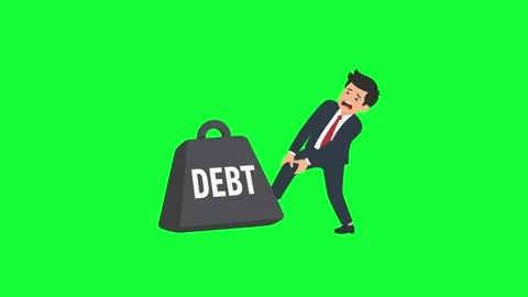 Businessman animated pulling heavy debt weight trapped burden in 4k green s.. Stock Footage 342539780