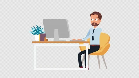 Businessman Animation Character Loop Work at a computer desk. Stock Footage