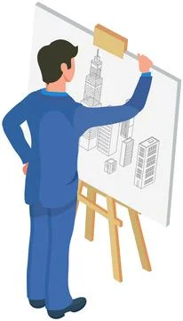 Businessman architect looking at drawing project of modern city. Creative future Stock Illustration
