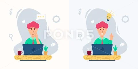 Businessman are thinking and finding ideas in flat style design Stock Illustration