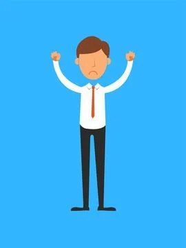 Businessman with arms up. Vector illustration in flat cartoon style. Stock Illustration