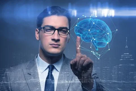 Businessman in artificial intelligence concept Stockfoto's