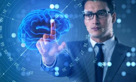 Businessman in artificial intelligence concept Stockfoto's