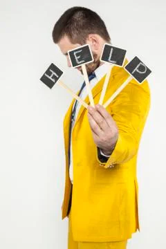 Businessman asks for help, tilted head Stock Photos