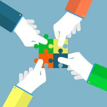 Businessman assembling jigsaw puzzle Stock Illustration