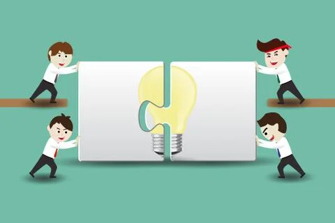 Businessman assembling pieces of a puzzle, creative ideas Stock Illustration