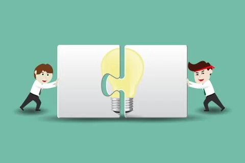 Businessman assembling pieces of a puzzle, creative ideas Stock Illustration