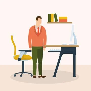 Businessman avatar with computer on desk vector design Stock Illustration