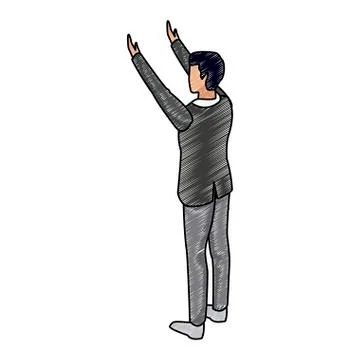 Businessman back with hands up scribble Stock Illustration