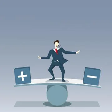Businessman Balancing Between Plus And Minus Risk Business Stability Concept Illustration