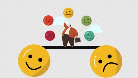Businessman balancing emotions, choosing between happiness sadness concept Stock Footage 346439448