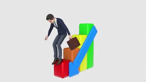 Businessman balancing on a graph – 3d render looped with alpha channel. Stock Footage 175356576