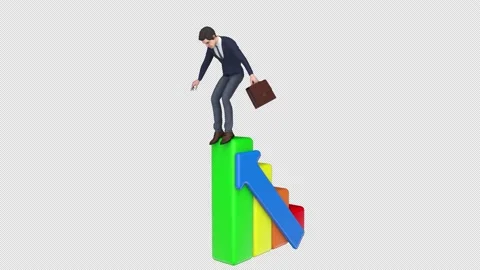 Businessman balancing on a graph – 3d render looped with alpha channel. Stock Footage 175357537