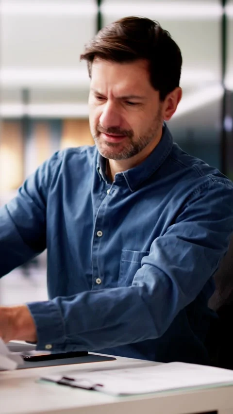 Businessman Bend Down To Remove Paper Stuck In Printer Stock Footage 274373682