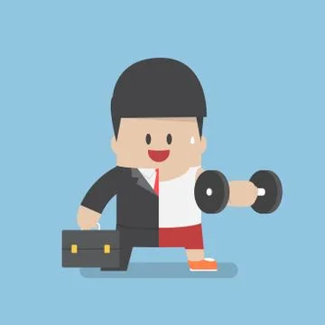 Businessman between work mode and exercise Stock Illustration