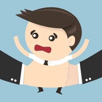Businessman in a big hand, vector, flat design Stock Illustration