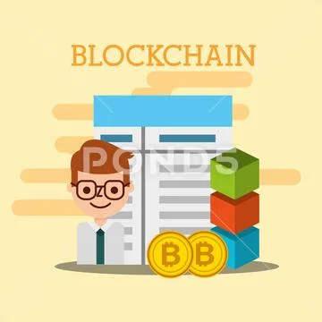 Businessman bitcoin document commerce blockchain Stock Illustration