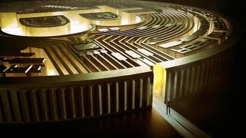 Businessman in bitcoin labyrinth. 3d rendering Ilustración de archivo