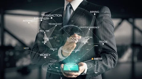 Businessman with Blockchain technology Video stock 84833203