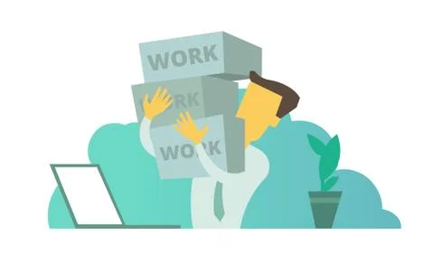 Businessman with boxes in hands. A lot of work. Stock Illustration