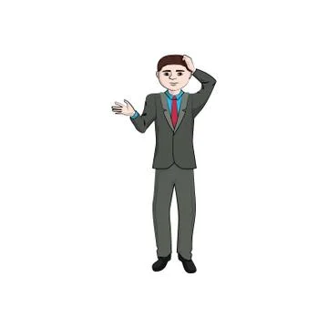 Businessman (boy, man) puzzled. Vector Stock Illustration