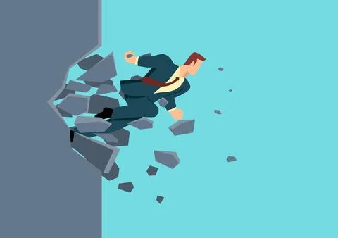 Businessman breaking the wall Stock Illustration