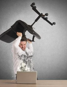 Businessman breaks breakdown pc Stock Photos