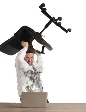 Businessman breaks breakdown pc Stock Photos