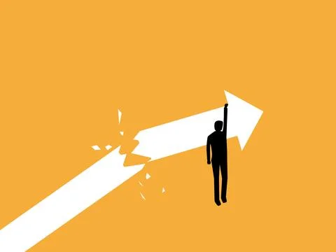 Businessman on a broken arrowhead grows and collapses Stock Illustration