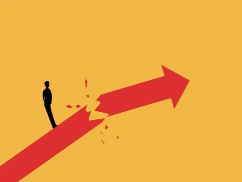 Businessman on a broken arrowhead grows Stock Illustration