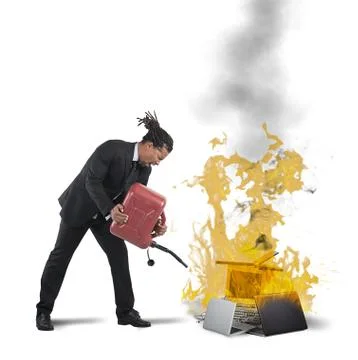 Businessman burns computers Stock Photos