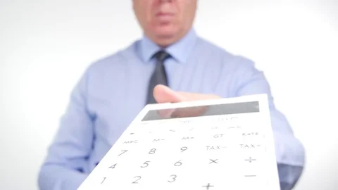 Businessman Calculate Adding Machine Close Up Hand Offering Financial Result Stock Footage 80517750